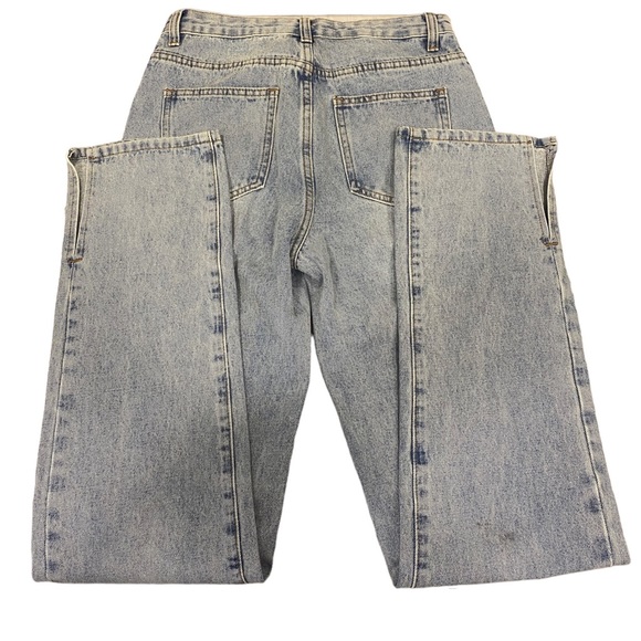 LIONESS Womens Light Wash Denim Straight Leg High Waist Hem Split Jeans Size XS - Picture 2 of 6